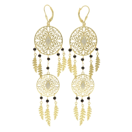 Efektowne długie kolczyki łapacz snów z cyrkoniami