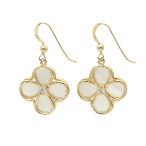 Kolczyki kwiaty z masą perłową srebro pozłacane 