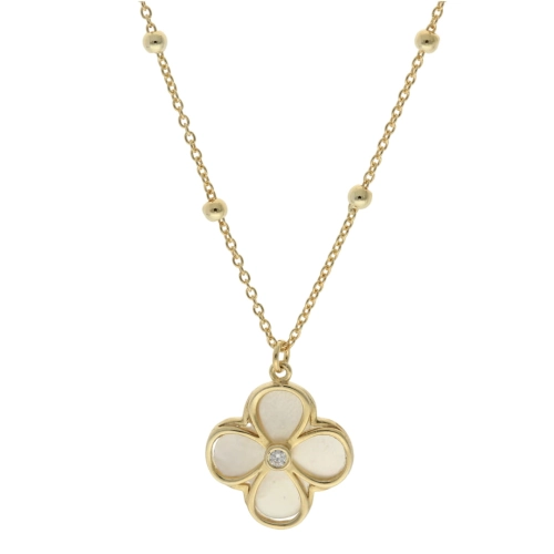 Naszyjnik kwiat z masą perłową i cyrkonią srebro pozłacane 