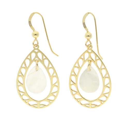 Ażurowe kolczyki z masą perłową srebro pozłacane 