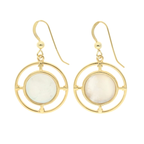 Okrągłe kolczyki z masą perłową srebro pozłacane