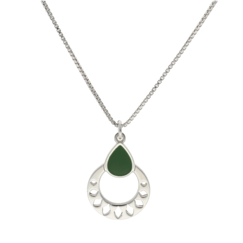 Ażurowy naszyjnik z zieloną emalią srebro