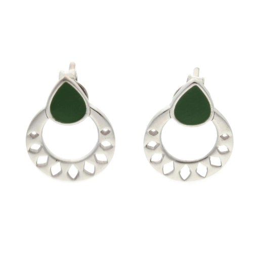 Ażurowe kolczyki z zieloną emalią 