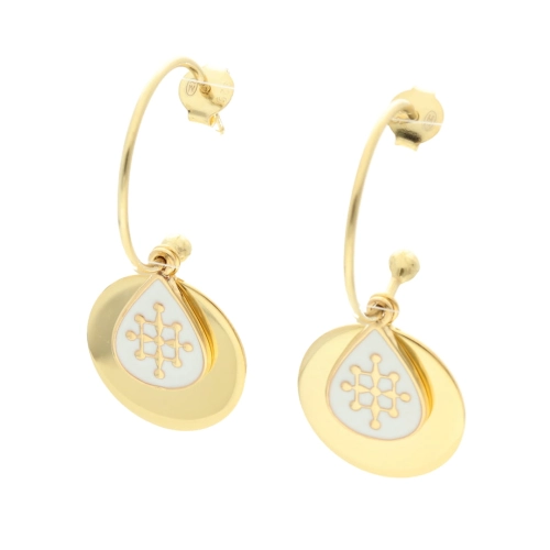 Kolczyki koła z białą emalią srebro pozłacane