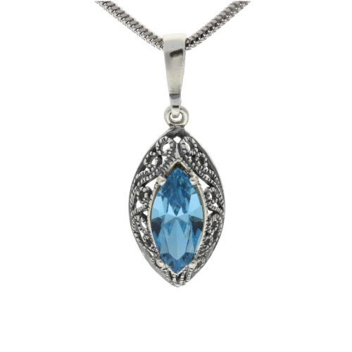 Wisiorek z niebieskim kryształem srebro