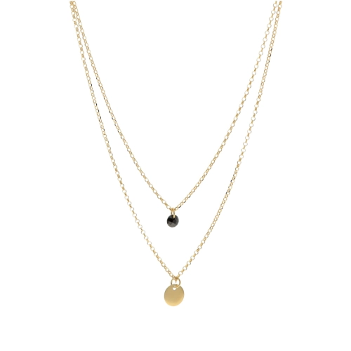 Naszyjnik kółko onyks podwójny srebro pozłacane