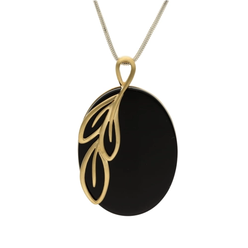 Wisior z onyksem owalny listek srebro pozłacane