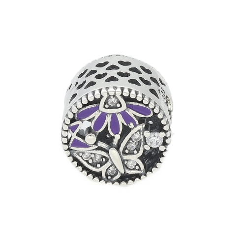 Zawieszka charms do bransoletki kwiat motylek fioletowa 