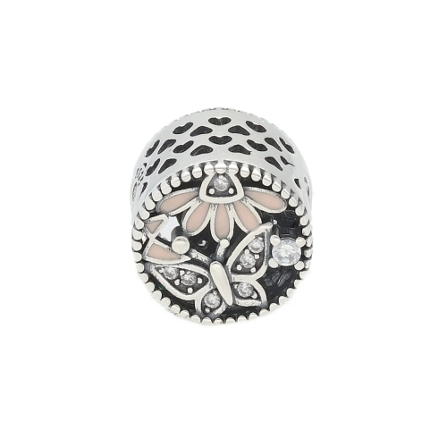 Zawieszka charms do bransoletki kwiat motylek różowa 