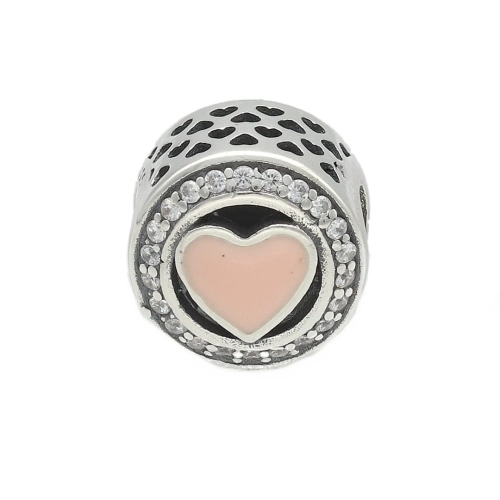 Zawieszka charms do bransoletki różowe serce z cyrkoniami 