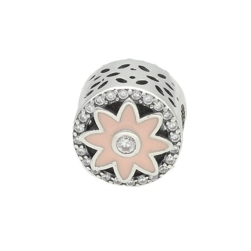 Zawieszka do bransoletki różowy kwiat z cyrkoniami 