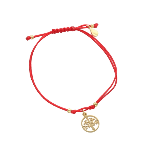 Bransoletka sznurkowa drzewko szczęścia czerwona pozłacana 
