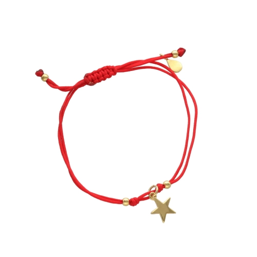 Bransoletka sznurkowa gwiazdka czerwona pozłacana