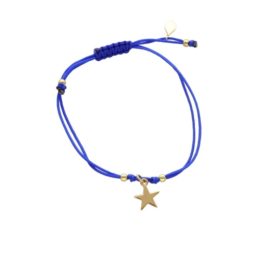 Bransoletka sznurkowa gwiazdka niebieska pozłacana