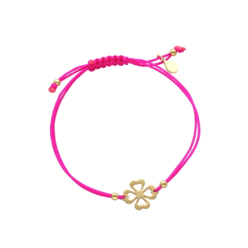  Bransoletka sznurkowa koniczynka amarantowa pozłacana