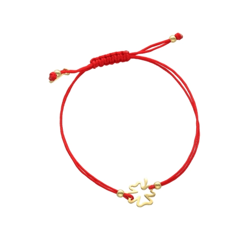  Bransoletka sznurkowa koniczynka czerwona pozłacana