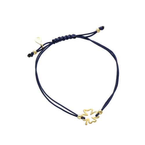 Bransoletka sznurkowa koniczynka granatowa pozłacana