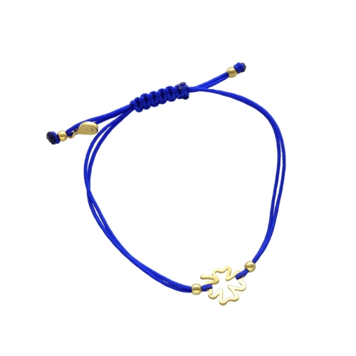 Bransoletka sznurkowa koniczynka niebieska pozłacana