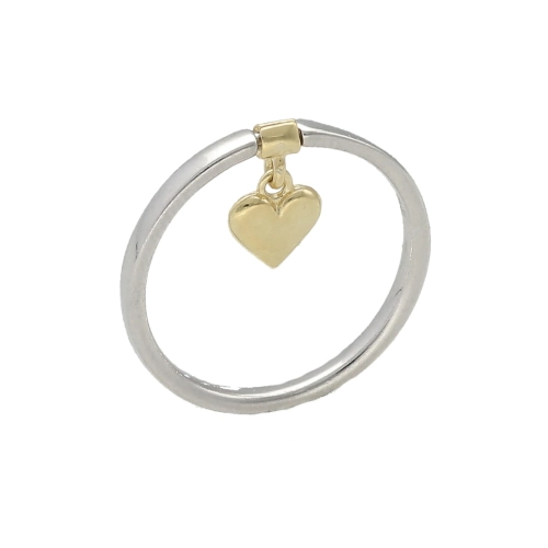 Pierścionek z ruchomą zawieszką serce srebro pozłacane 