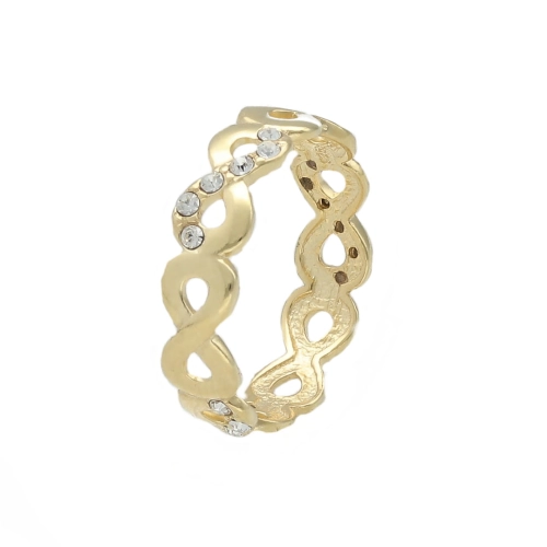 Pierścionek znak nieskończoności z cyrkoniami srebro pozłacane