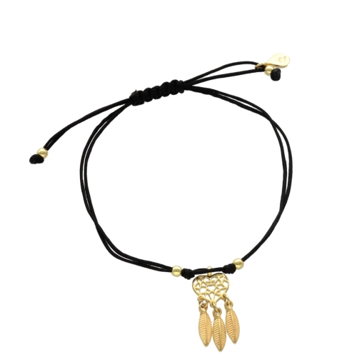 Bransoletka sznurkowa łapacz snów serce czarna pozłacana