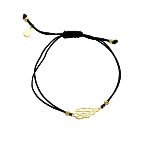  Bransoletka sznurkowa skrzydło anioła czarna pozłacana