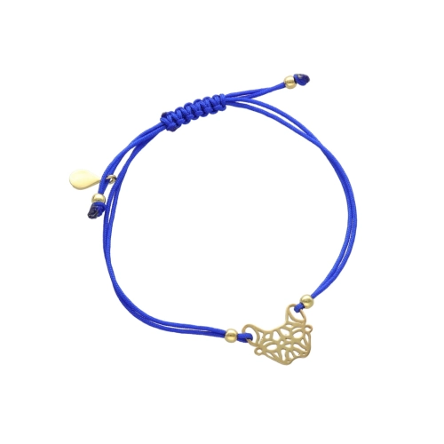 Bransoletka sznurkowa pies origami buldog niebieska pozłacana