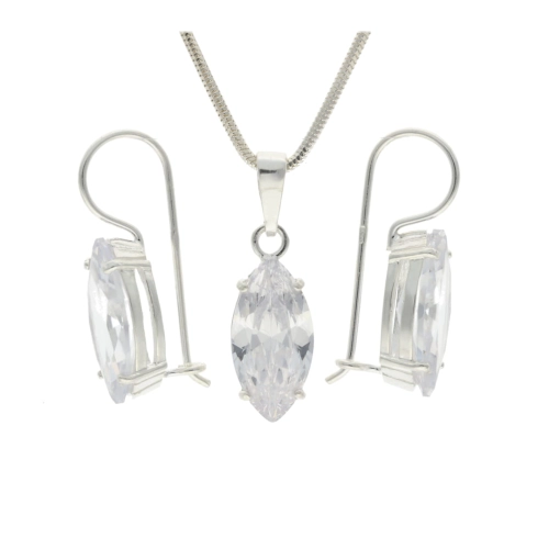 Komplet z białymi owalnymi cyrkoniami 