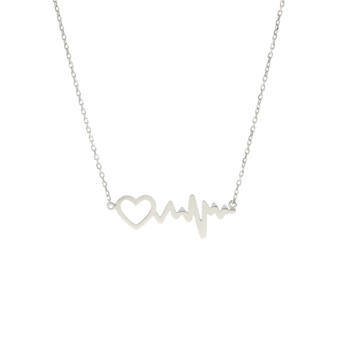 Naszyjnik linia życia EKG serce srebro rodowane