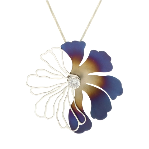 Wisior kwiat tytan ombre srebro 