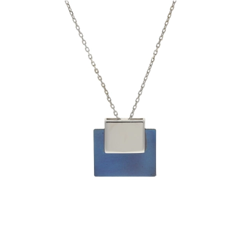 Kwadratowy naszyjnik granatowy tytan srebro 