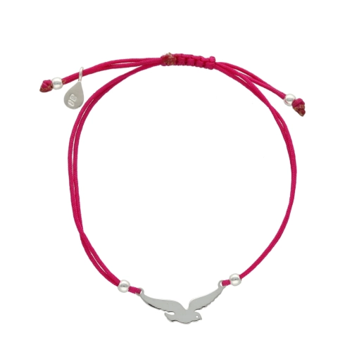 Bransoletka sznurkowa jaskółka amarantowa srebro 