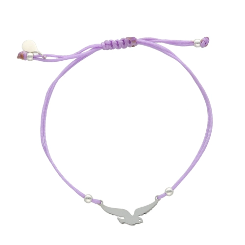 Bransoletka sznurkowa jaskółka fioletowa srebro 