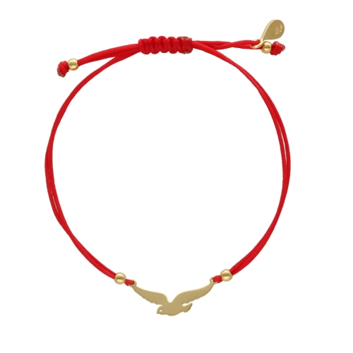 Bransoletka sznurkowa jaskółka czerwona srebro pozłacane 