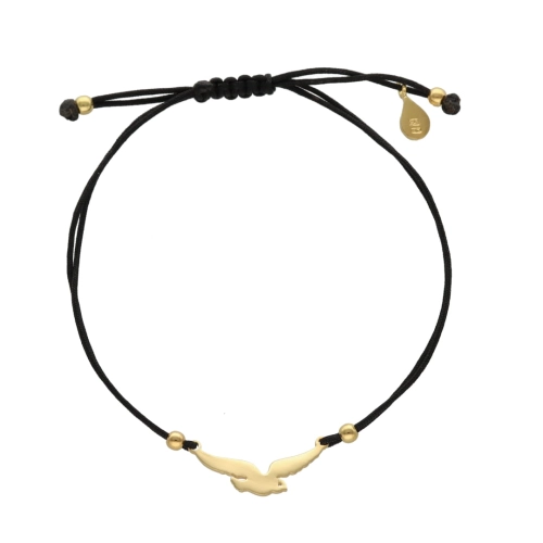 Bransoletka sznurkowa jaskółka czarna srebro pozłacane