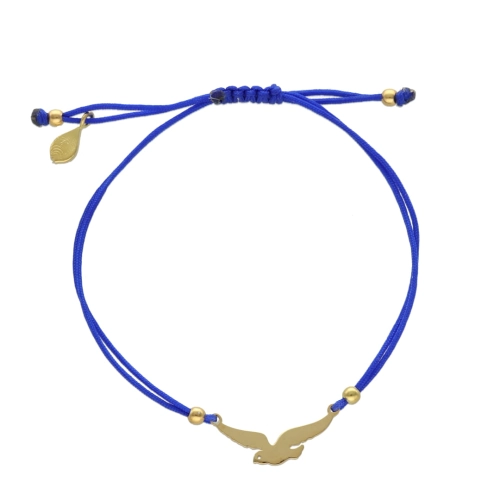 Bransoletka sznurkowa jaskółka niebieska srebro pozłacane