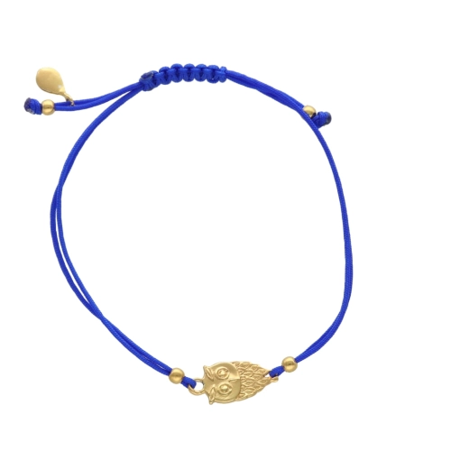  Bransoletka sznurkowa sowa niebieska srebro pozłacane