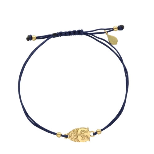  Bransoletka sznurkowa sowa granatowa srebro pozłacane