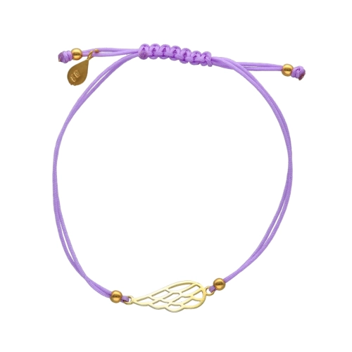  Bransoletka sznurkowa skrzydło anioła fioletowa pozłacana