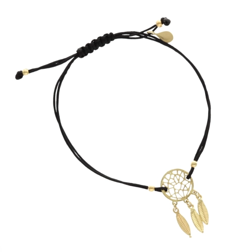 Bransoletka sznurkowa łapacz snów czarna srebro pozłacane