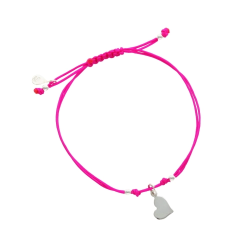 Bransoletka sznurkowa amarantowa serce srebro