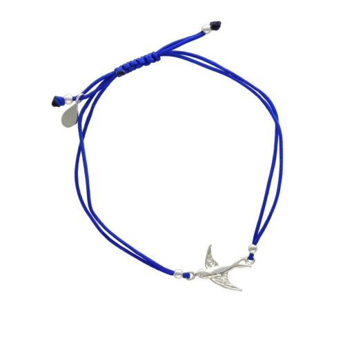 Bransoletka sznurkowa jaskółka niebieska srebro 