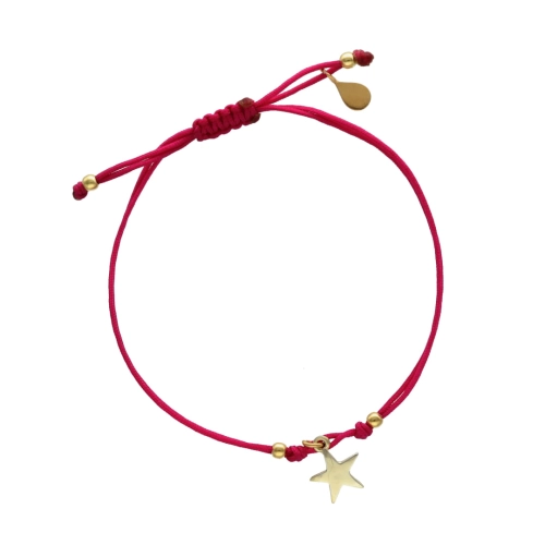 Bransoletka sznurkowa gwiazdka amarantowa pozłacana
