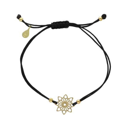 Bransoletka sznurkowa kwiatek czarna pozłacana