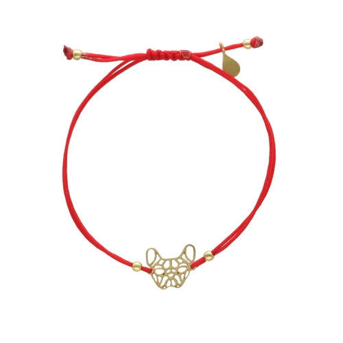 Bransoletka sznurkowa pies origami buldog czerwona pozłacana