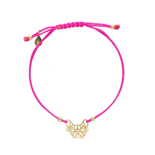 Bransoletka sznurkowa pies origami buldog amarantowa pozłacana