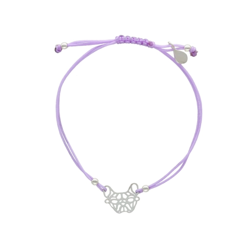 Bransoletka sznurkowa pies origami buldog fioletowa srebro