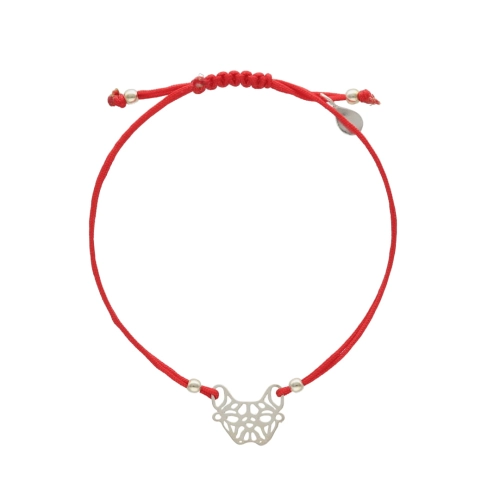 Bransoletka sznurkowa pies origami buldog czerwona srebro