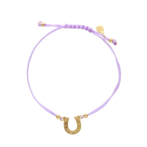 Bransoletka sznurkowa podkowa fioletowa pozłacana