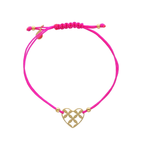 Bransoletka sznurkowa serce amarantowa pozłacana
